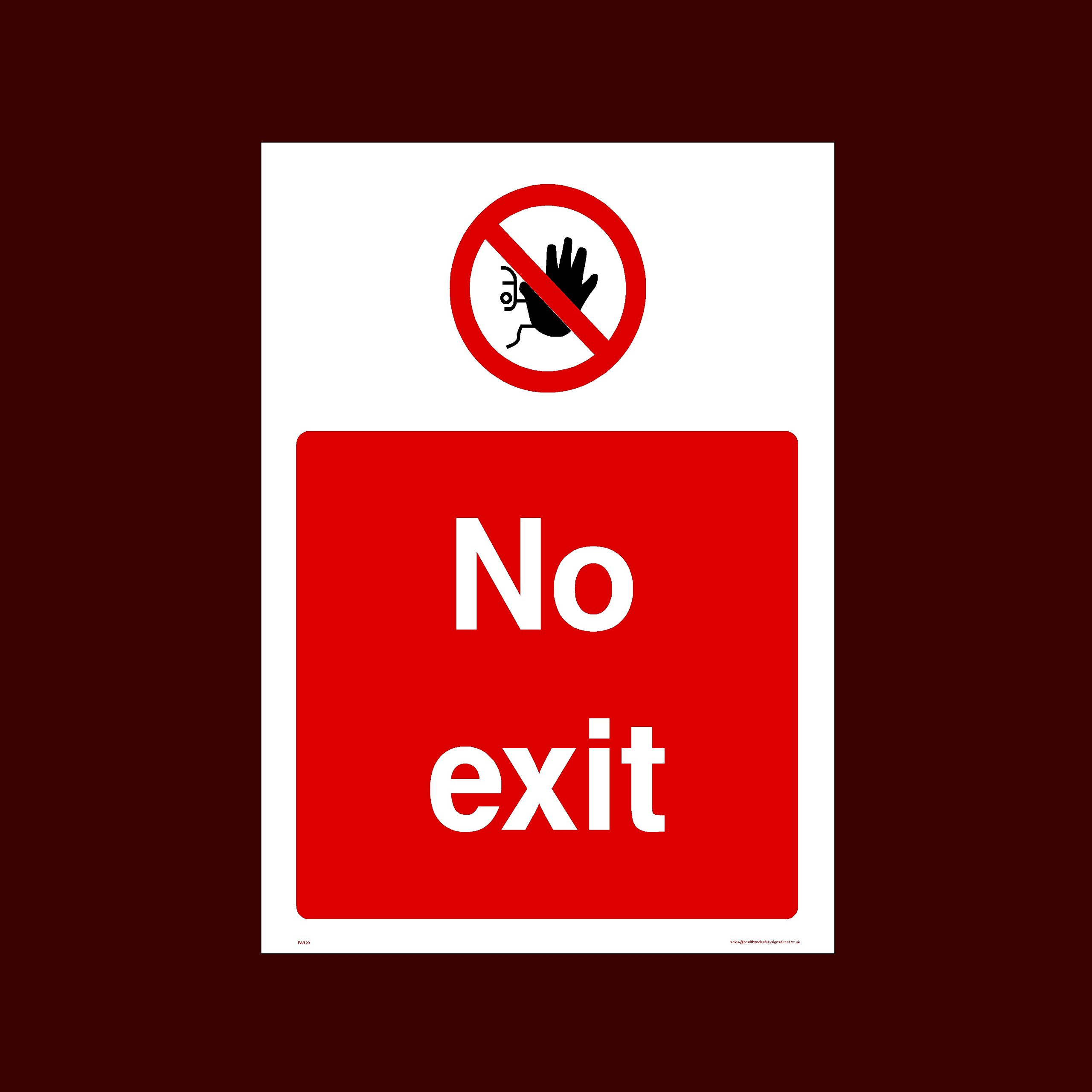 Ussp&S No Exit Plastic Sign (Par29) - No Exit, Entry, Admittance, Parking, Climbing