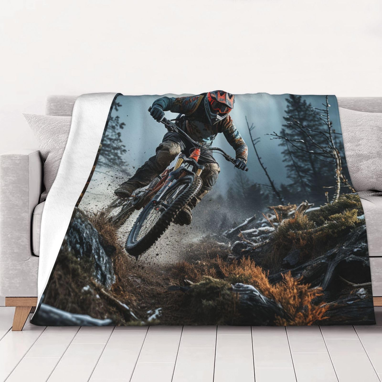 Hclyvexiria Black Throw Blanket 60"X50" Reversible Plush Blanket Mountain Bike Tournament Flannel Blankets Warm Cozy Throws For Sofa Lightweight Blankets For Couch Bed All Seasons