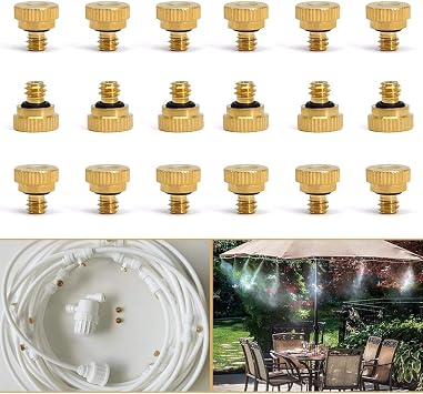 Mister Nozzles Brass For Outdoor Cooling System Low-Pressure Atomizer 22 pcs Orifice 0.012 (0.3 mm) 10-24 UNC