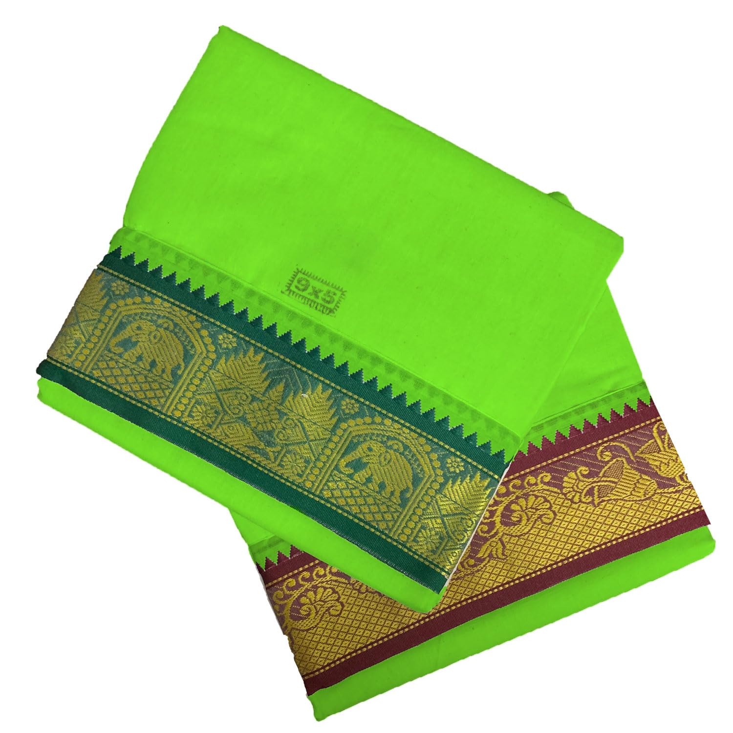 prakasam cotton Mens Panchakacham 9X5 Unbleached Cotton Colour Dhoti + Towel set (PARROT GREEN)-picture-19