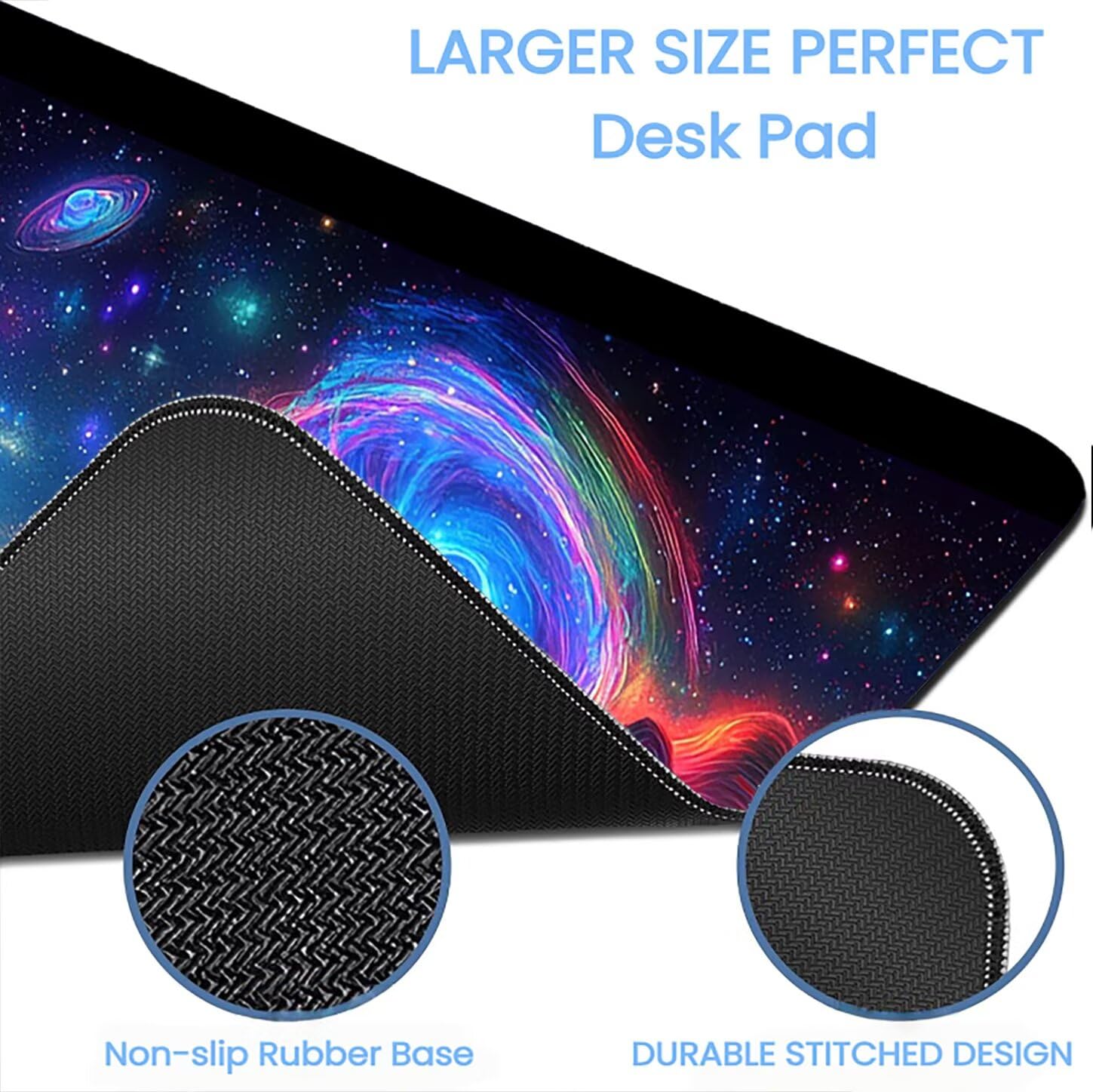 Lpfieonn Universum Großes Schreibtischunterlage, XXL Schreibtischunterlagen, Blau XXL Wasserdicht Gaming Mousepad mit Vernähter Rand und Rutschfeste Gummibasis, für Laptop/Hause/Büro 120x60cm PF-3265