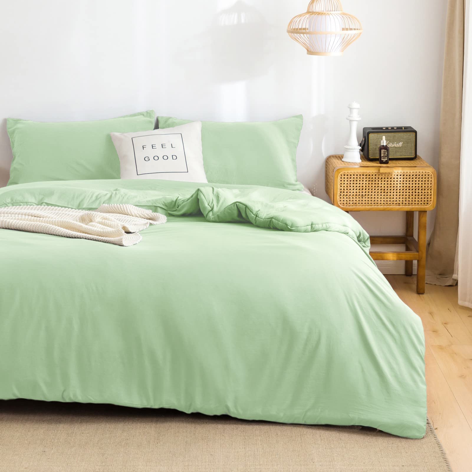 Summer Twin Comforter Set for Single Size Bed, Twin XL Thin Cooling Bedding Comforter Sets for Kids School College Dorm Boys Girls Super Soft Washed Cotton Microfiber - Light Pale Green,Twin/Twin XL