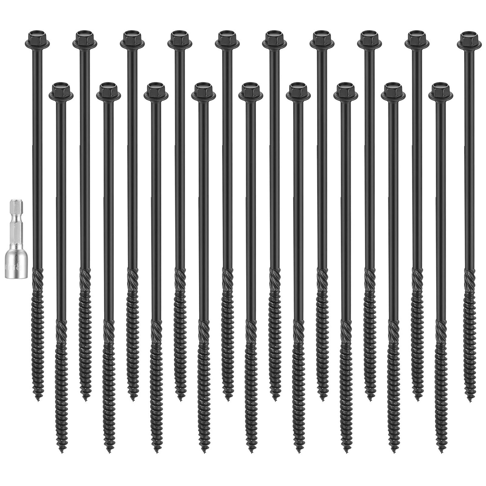 20Pcs Timber Screws, 6.7 x 200mm Timber Fixing Screws, Coach Screws, Hex Head Screws, Hex Washer Head Screws for Wood Screws for Outdoor Timber Wood Frame Construction Screws