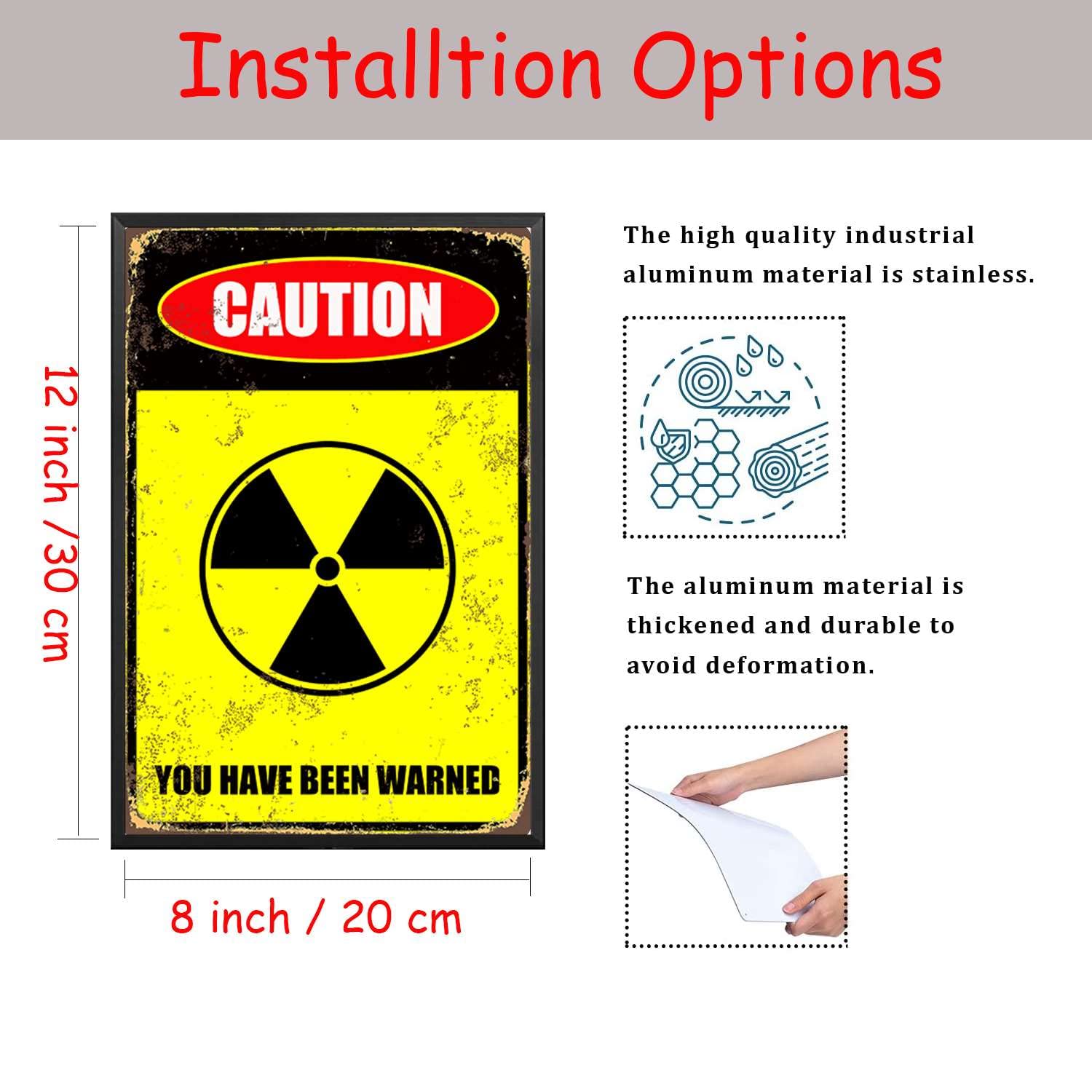 Plaque Signalétique Radioactive Nucléaire En Métal - 30,5 X 30,5 Cm - Décoration Murale Style Industriel - 2