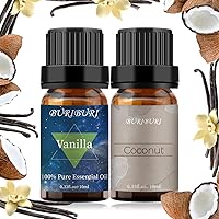 Vista 3 de BURIBURI Aceite esencial de vainilla y aceite de coco, juego de 2 aceites esenciales, 100% puros, aceites esenciales naturales, 0.3 fl oz