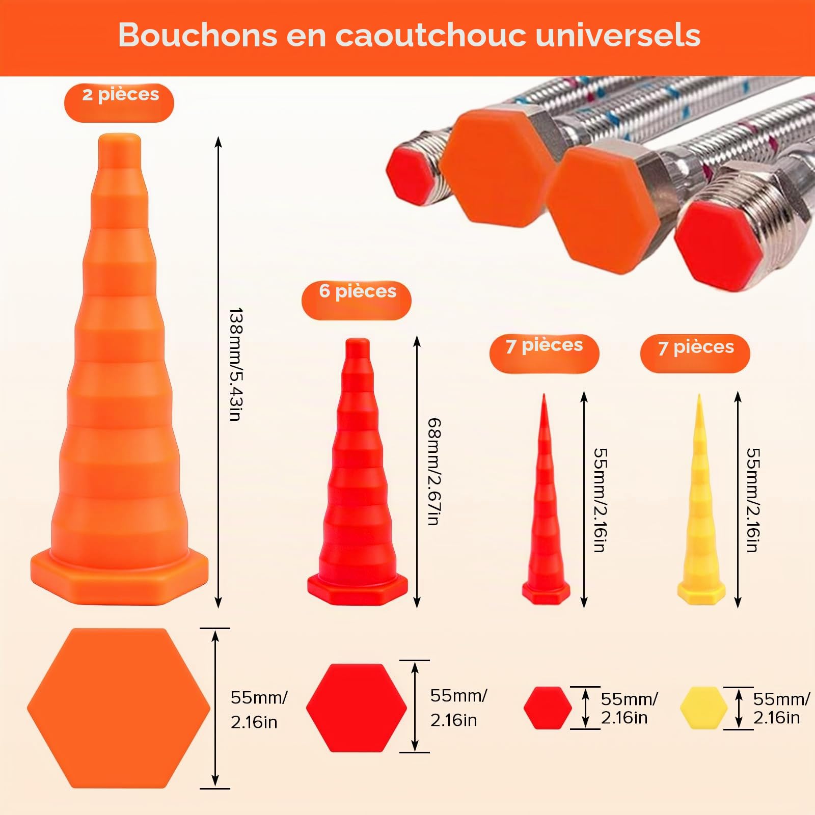 22PCS Bouchons de Service D'huile Hydraulique, Kit Assorti de Bouchons Coniques en Caoutchouc Silicone pour Canalisations, Irrigation, Conduites D'huile, Prévention des Fuites