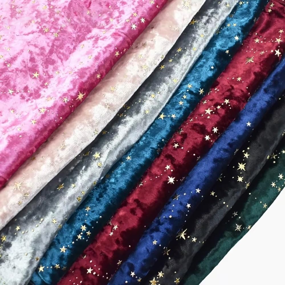 Tela De Terciopelo De Poliéster Y Elastano - 78,74x62,99 Pulgadas, Estampado De Estrellas, Tejido De Punto Tricot Elástico Y Resistente Al Deshilachado For Vestidos Y Manualidades(Beige)