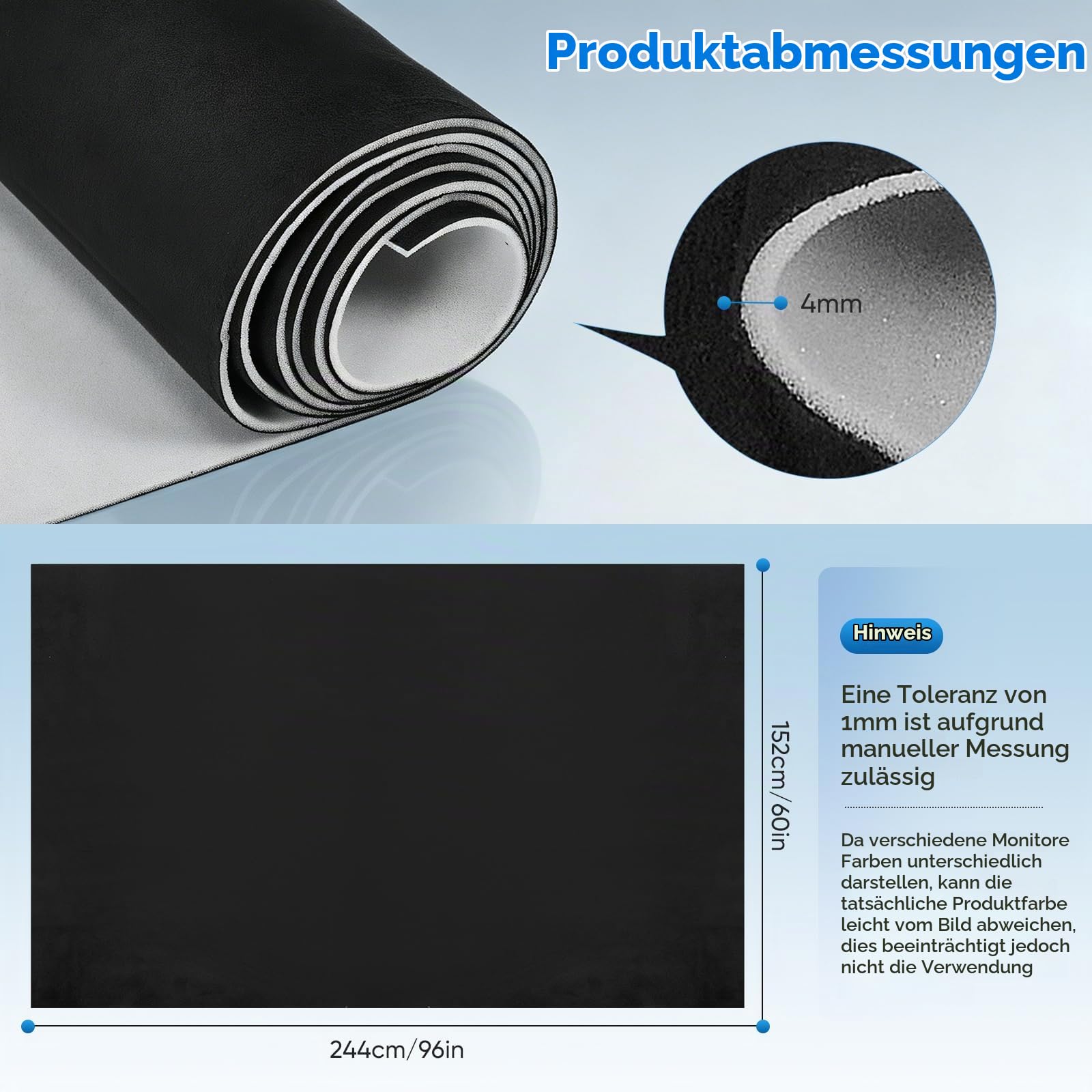 Dachhimmel Stoff Wildleder 244x152cm, 4mm Verdickter Autohimmelstoff mit Schaumrückseite, Schalldämmend Kratzfest Wildlederoptik Stoff für Auto Wohnmobil Boot Innenrenovierung, Schwarz