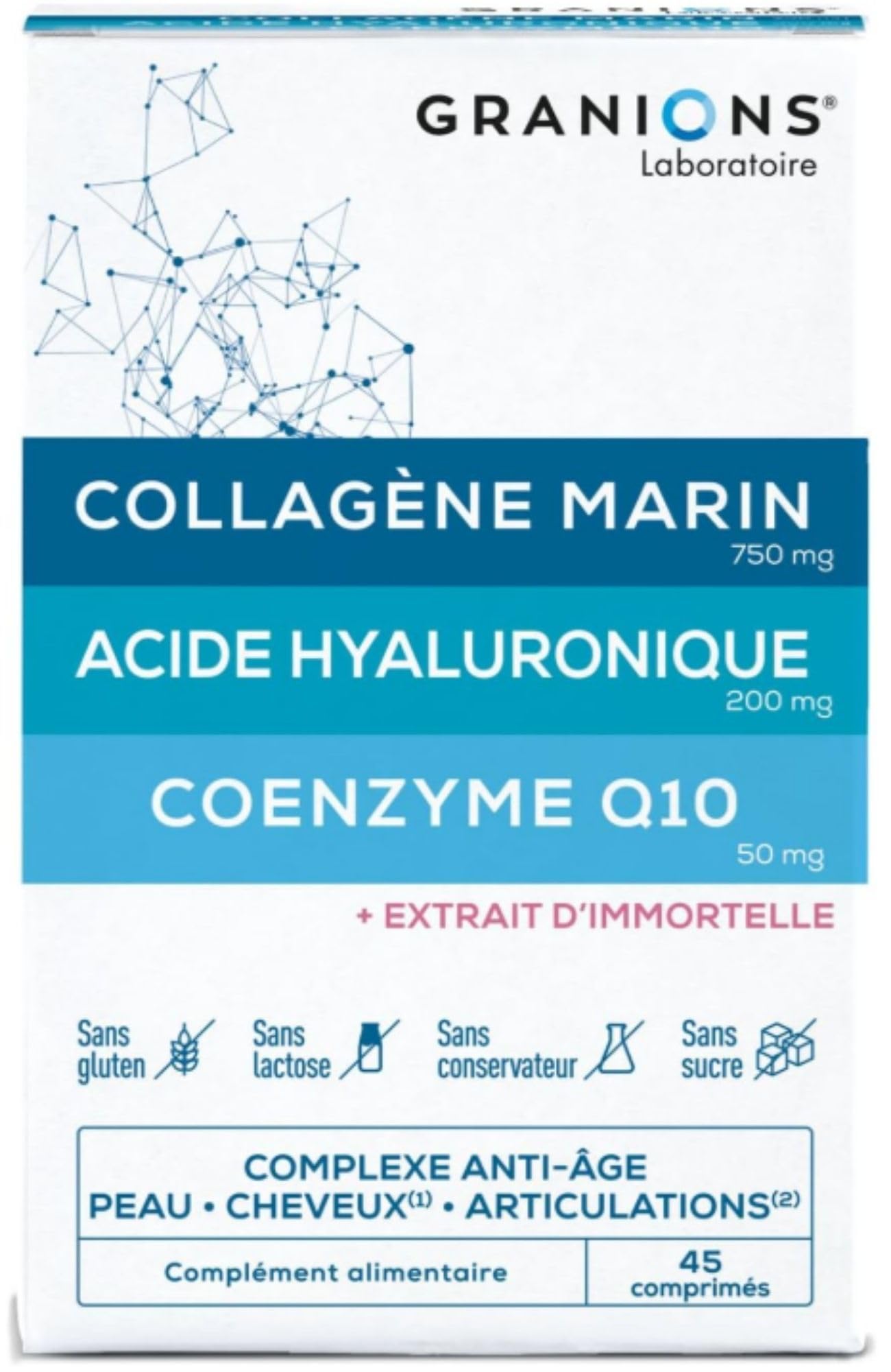 Granions Collagène Marin + Acide Hyaluronique – 2 X 60 Comprimés – DLUO 02/2028 – Anti-âge