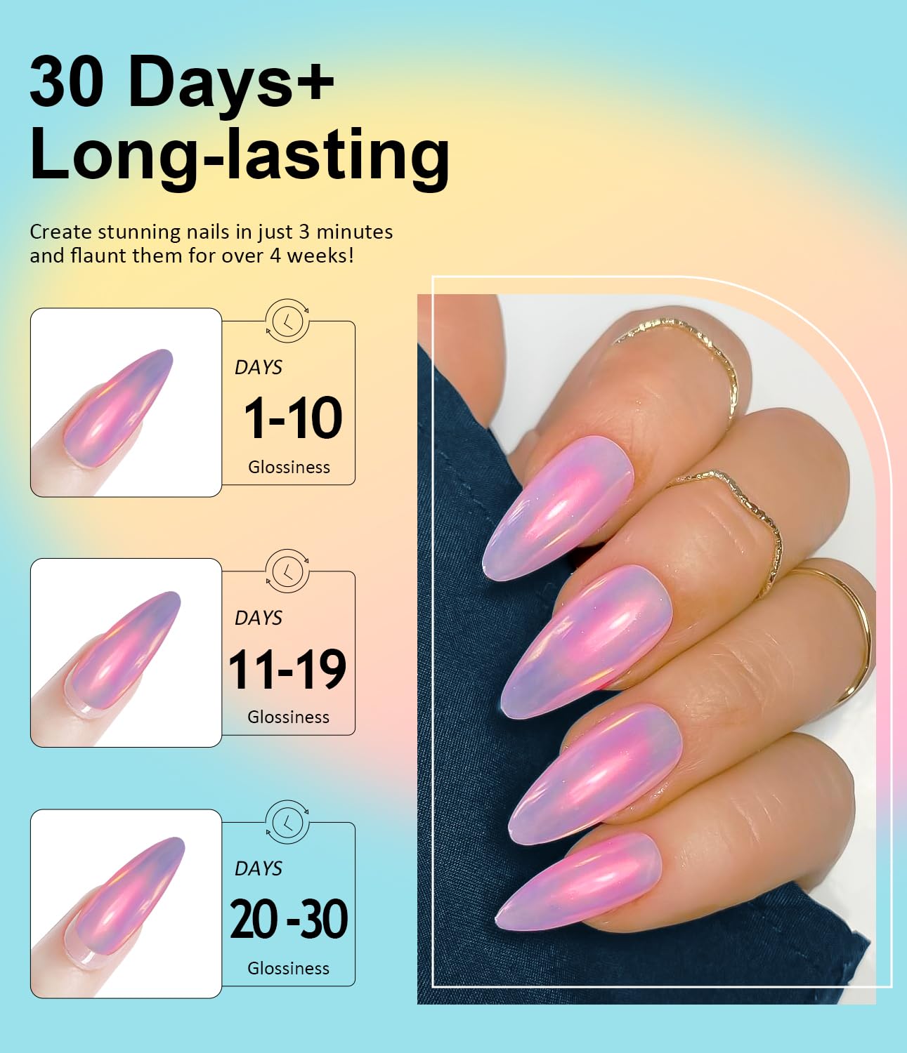 Pearl Chrome Nail Powder BISHENGYF -Fairy EffectPink Chrome Nail Powder White Aurora Yellow Mermaid Iridescent Nail Chrome Powders Metallic Mirror Glitter Pigment Dust For Nail Art Decroation DIY - Image 3