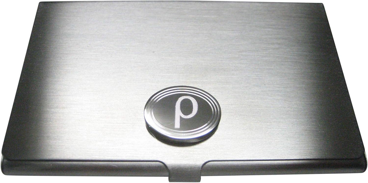 Kiola Designs Silver Toned Etched Oval Greek Letter Rho Business Card Holder