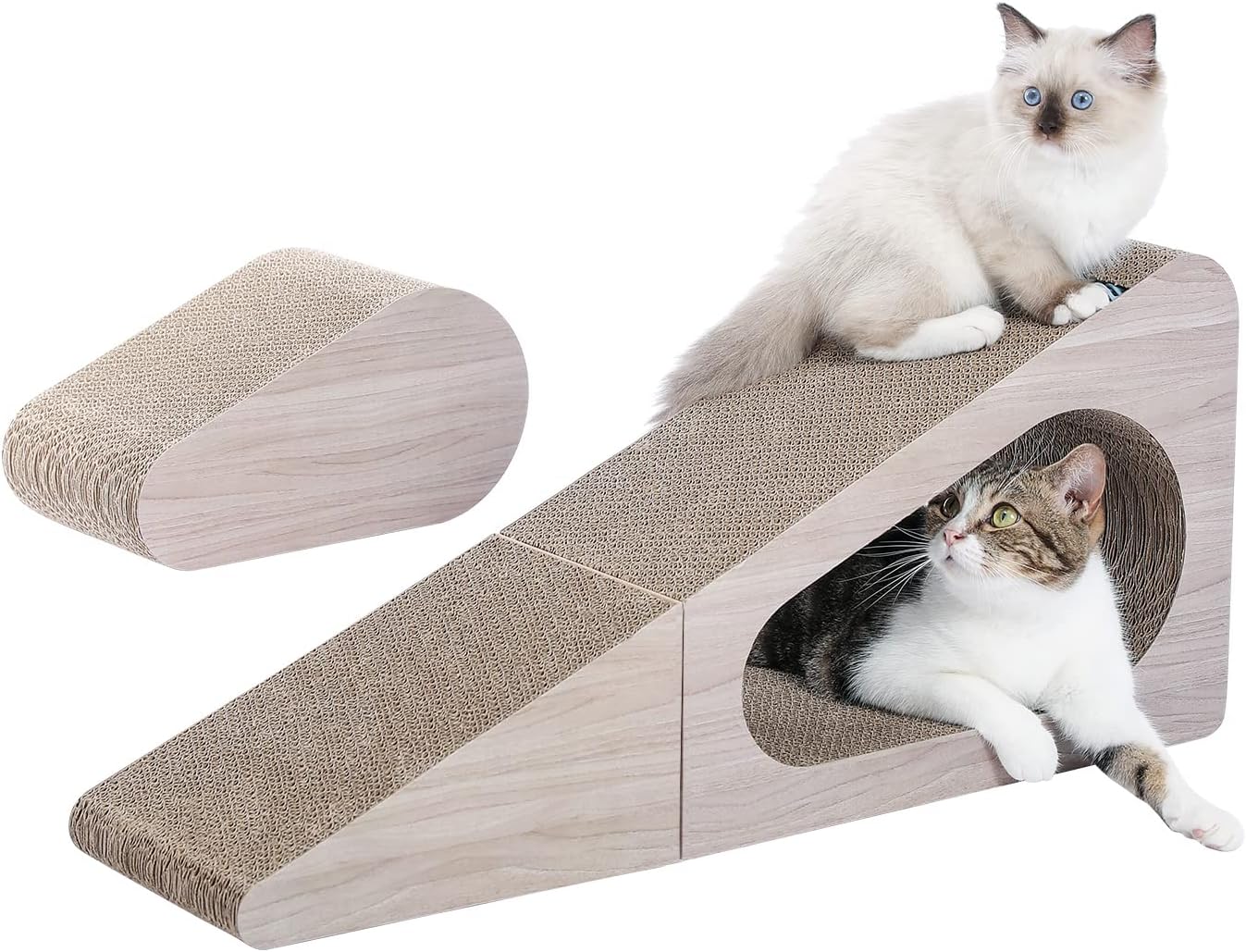PAWZ Road Cat Scratcher, Triangle Cardboard Cat Scratcher 28.3” Large Scratch Pad 2 in 1 Cat Tunnel Scratcher with Interactive Toy Balls for Indoor Cats scratching pad