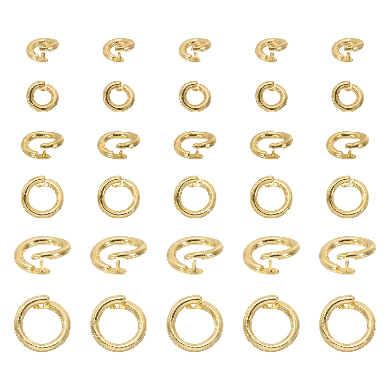 sourcing map 30 Pcs Locking Jump Rings 5.5/7.5/10mm Round Twist Clasp Open End Jump Rings Connector Link for DIY Craft Jewelry Making Findings Necklace Bracelet Keychain, 18k Gold