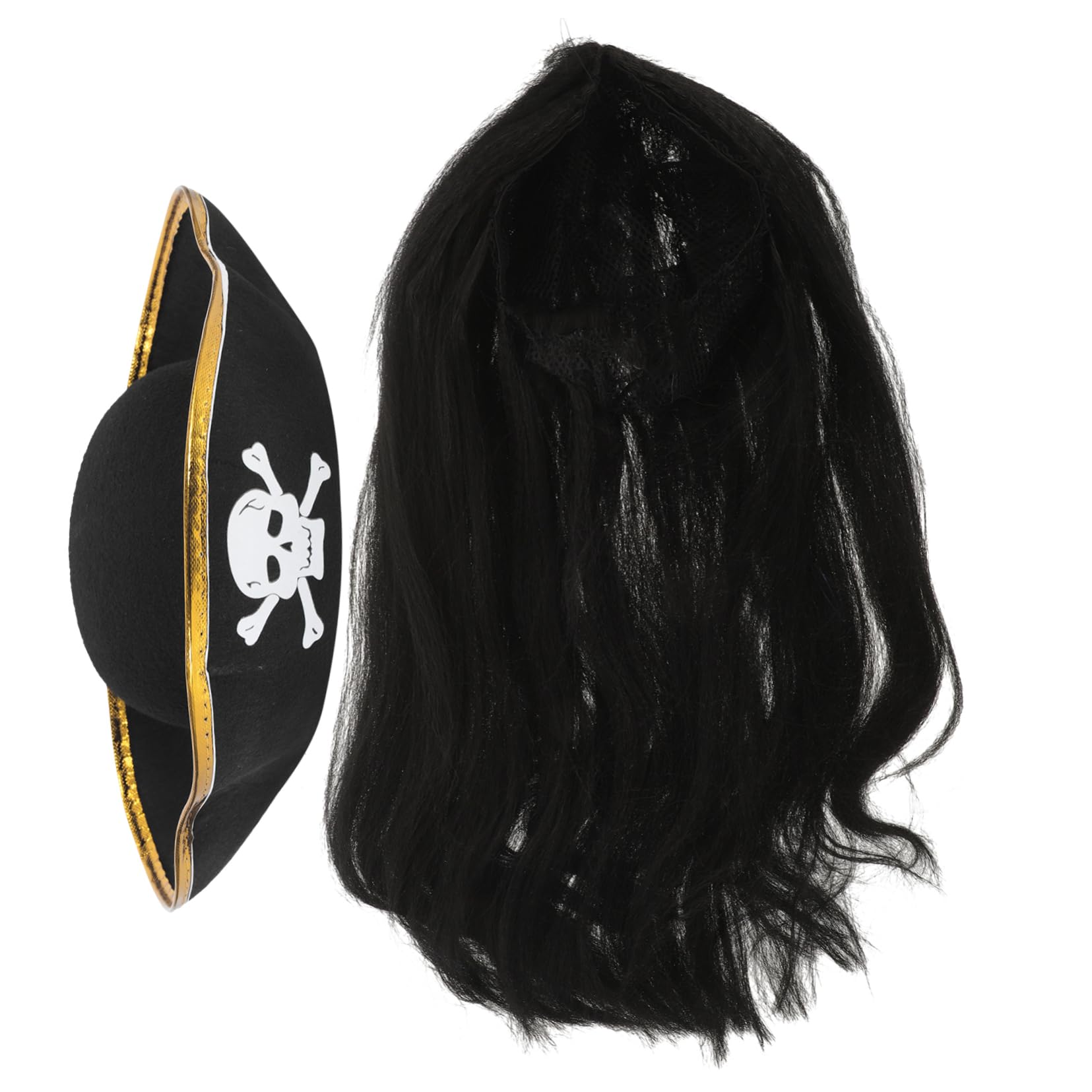 Healeved Costume Party Pirate Set Vintage Pirate Cap Wig Carnival Hat Ornament for Festival Cosplay Decor