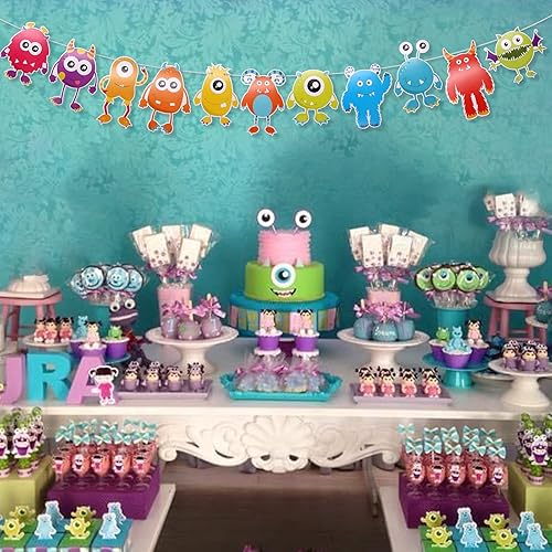 Miniatura 6 de Cartel de Little Monster para decoración de fiesta de cumpleaños con temática de monstruo, suministros de fiesta de baby shower, guirnalda de
