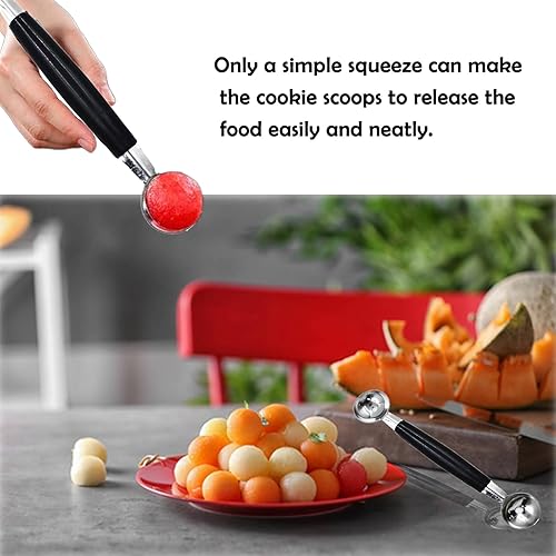 Miniatura 4 de Paquete de 2 cucharas de bola de helado de fruta de doble extremo, bola de fruta de acero inoxidable 430, bolas de melón redondas lisas para sandía,