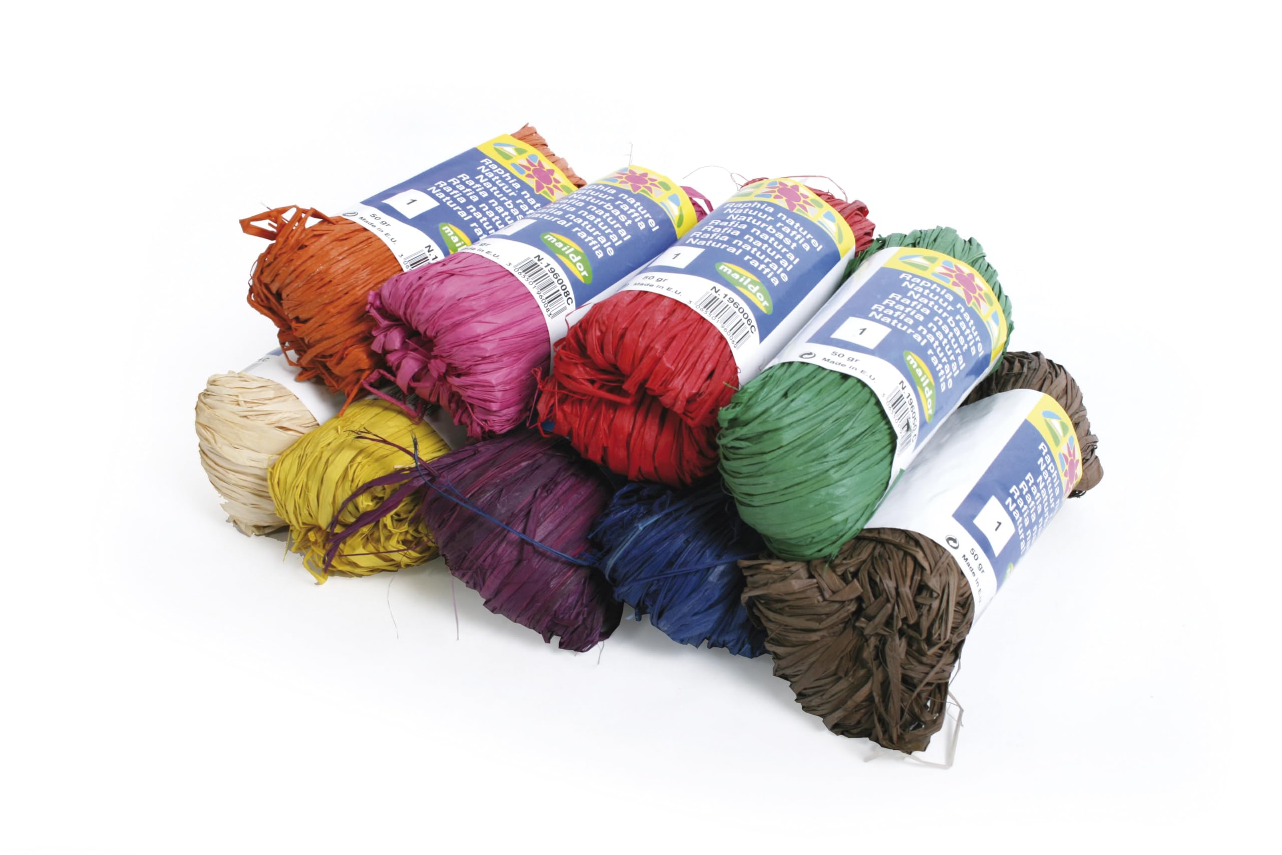 Clairefontaine, 196099C, Raphia Balls Assorted Colours -Set of Several Raphia Threads 1m50 per Thread- 50g, Creative Leisure