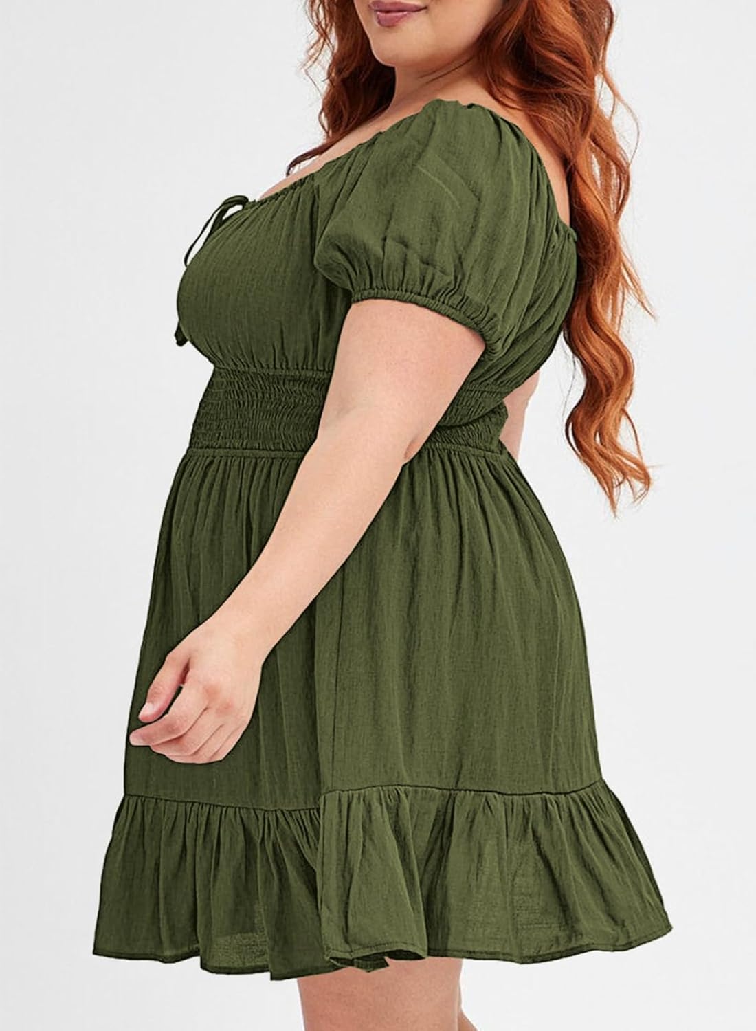 Eytino Plus Size Dress for Women Short Sleeve Square Neck Casual Mini Short Dresses for Wedding Guest(1X-5X) - Image 4