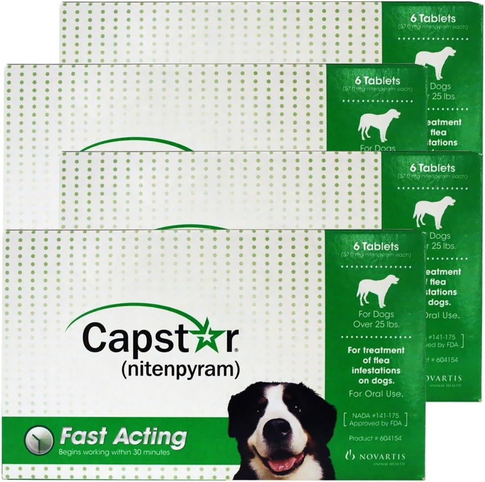 4 PACK CAPSTAR Green for Dogs over 25 lbs(24 tablets
