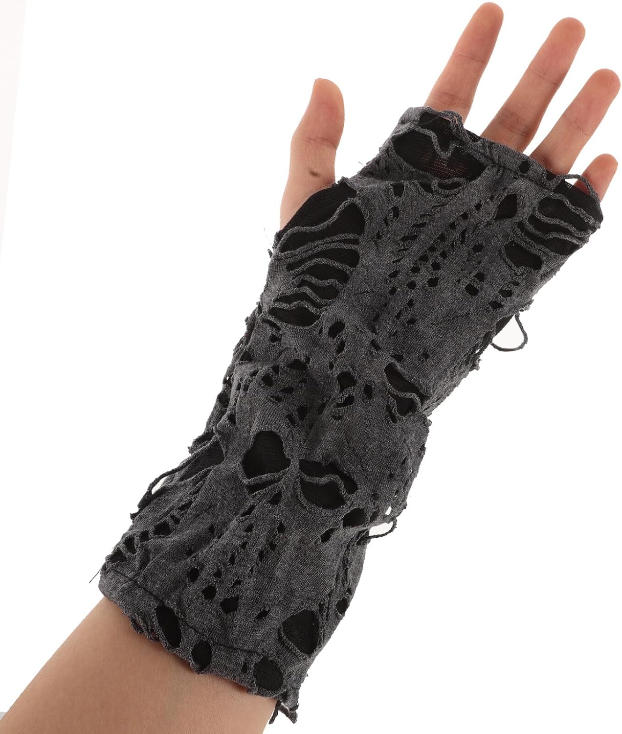TEHAUX Women’s Punk Fingerless Gloves Arm Warmers Grunge Vampire Costume Accessories Black Dark Gray Halloween Party Arm Wraps