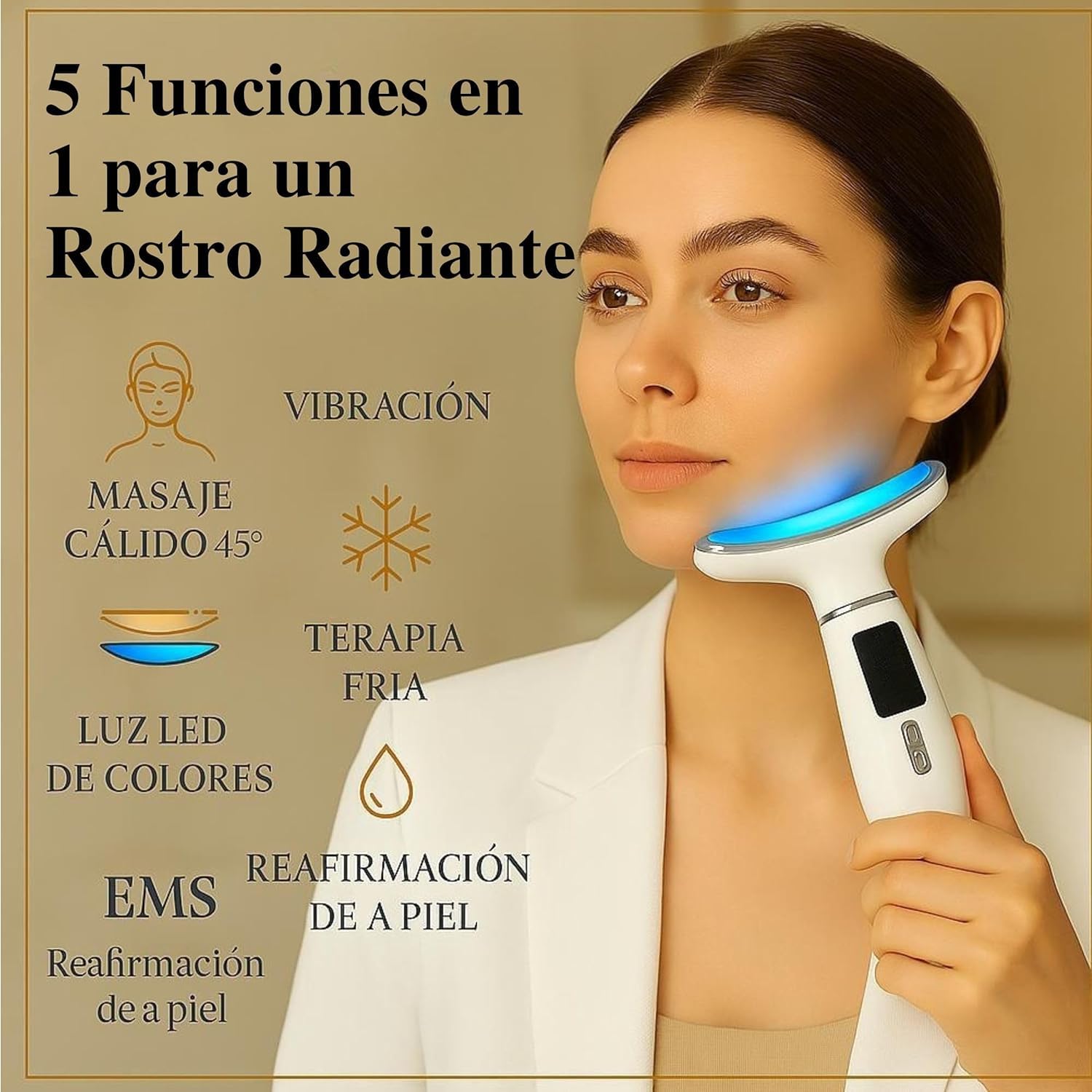 Rejuvenating Face Massager 6 in 1 Face and Neck Lift Firming and Anti-Wrinkle, Double Chin Reducer, Electrostimulator Massage With LED Light, Brightens and Restores Skin