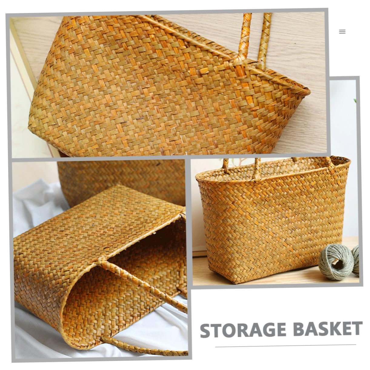Hohopeti Cesta Pequeña con Asa de Paja Natural para Almacenamiento y Decoración, Diseño Delicado, Ligera, Adecuada para IR la Playa o Decorar Tu Salón