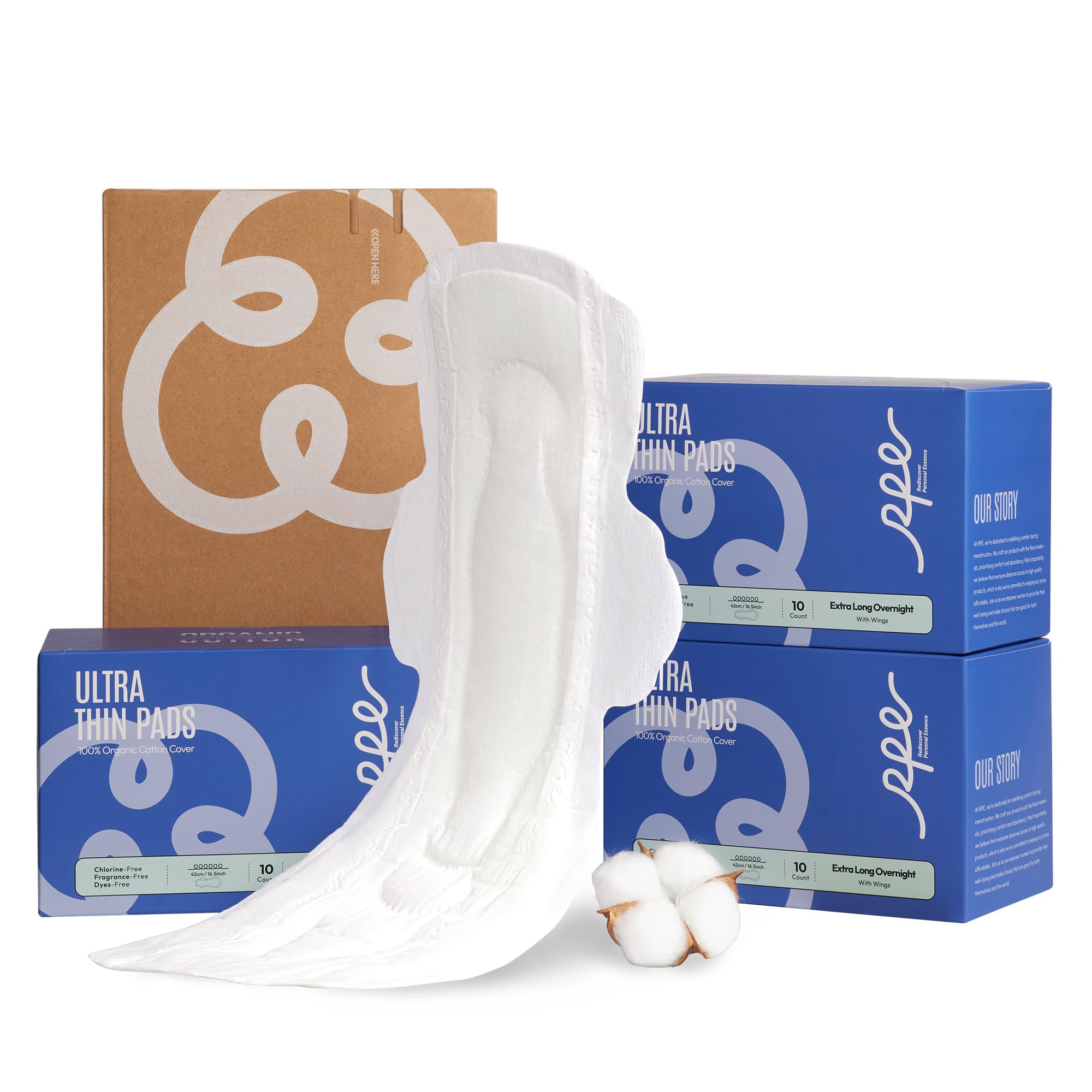 100% Organic Super Long Overnight Pads with Wings, Extra Heavy Sanitary Pad for Women Ultimate Absorbency, Ultra Thin Extra Coverage Cotton Period Menstrual Pads (Extra Long Overnight, Size 6, 30ct)