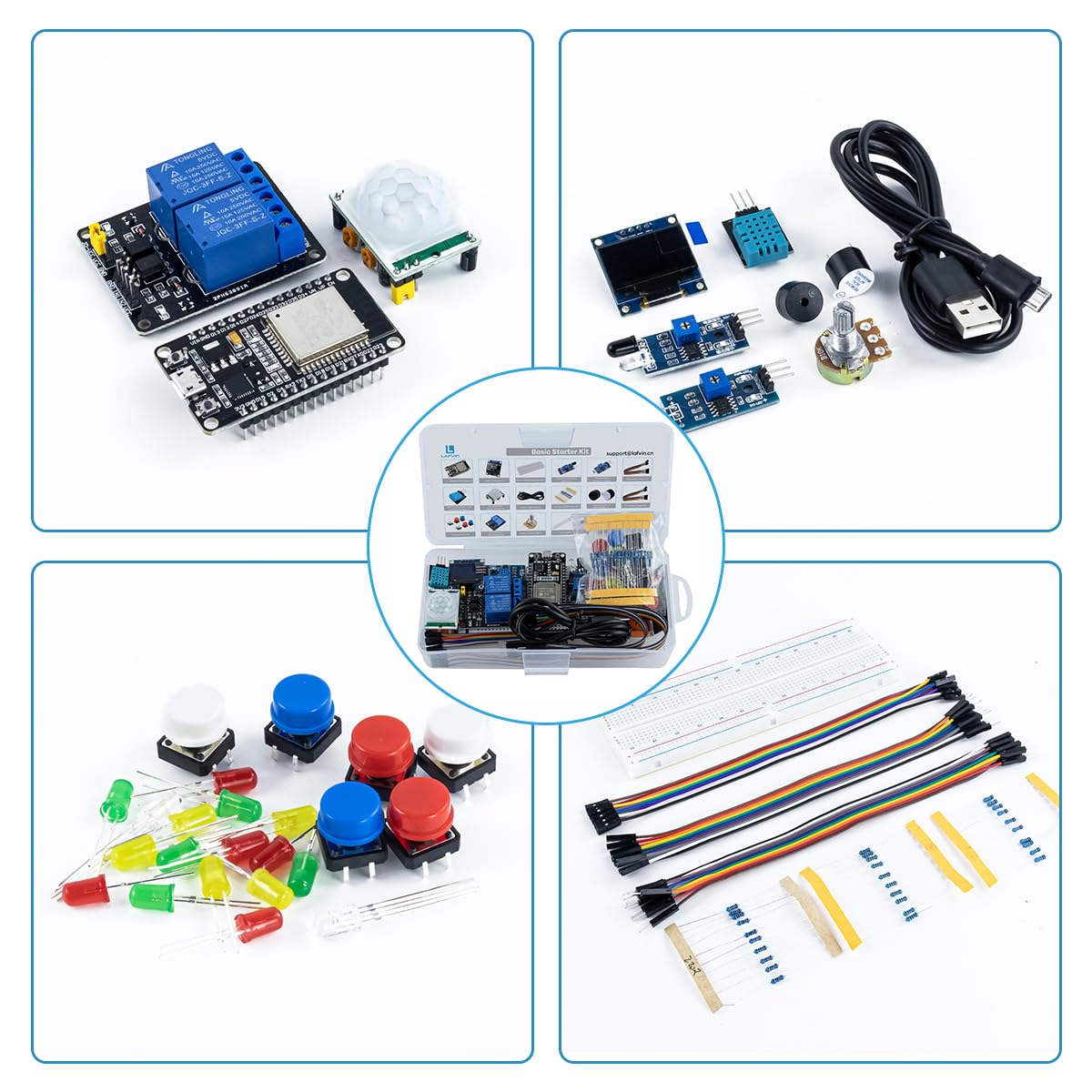 Lafvin Kit de démarrage de base pour carte de développement ESP32 ESP-32S WiFi I OT compatible avec Arduino IDE avec tutoriel