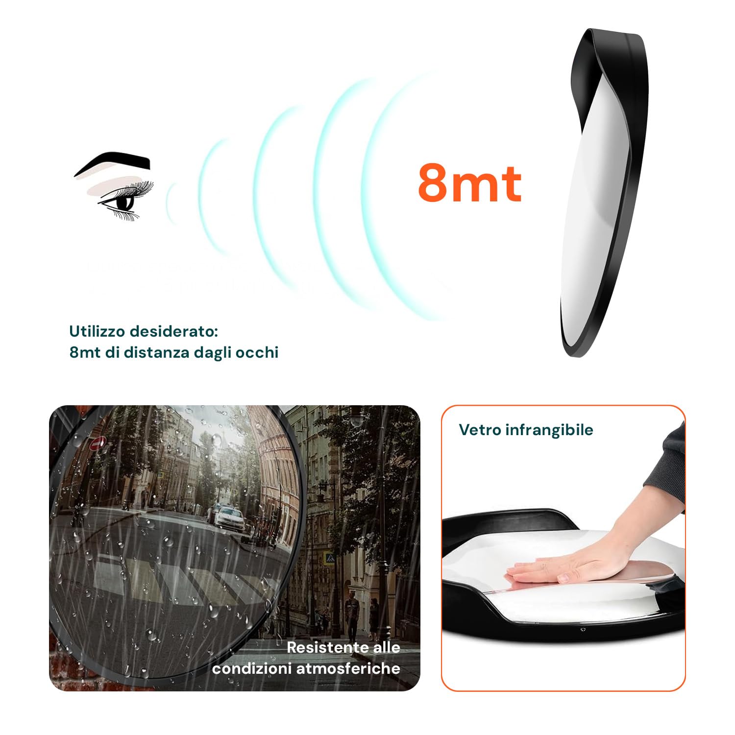 Avilia Specchio Grandangolare 160° per Manovre - 30 cm, Convesso, in Polipropilene e Vetro Infrangibile - Ideale per Sicurezza in Garage, Negozi e Aree di Servizio - Montaggio Facile e Versatile