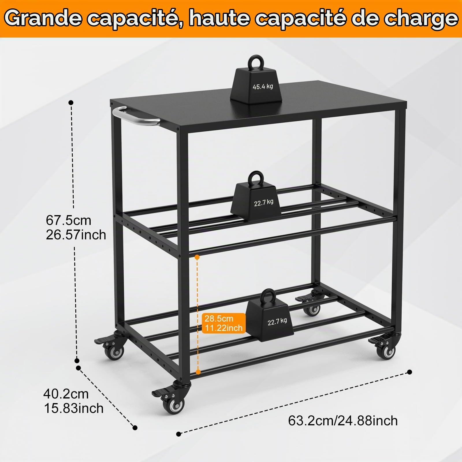 Étagère de Rangement pour Filament d'imprimante 3D, Support de Bobine Filament Métal avec Roulettes, Rack Stockage pour Bobines PLA/ABS/TPU pour Atelier Bureau Domicile (Noir)