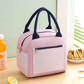 SK Trades Insulated Lunch Bags for Women Work Student Kids to School Waterproof Thermal Cooler Tote Bag Picnic Organizer Storage Tiffin Box Portable and Reusable (Zipper Pocket- Pink)