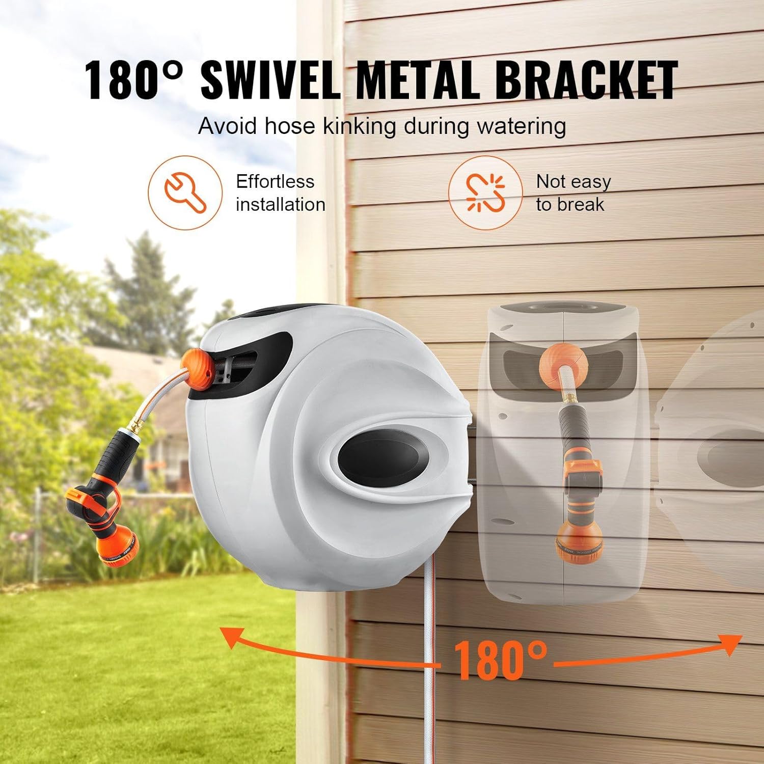 Retractable Hose Reel Water Hose Reel 84'x5/8" 180° Swivel Wall-Mounted