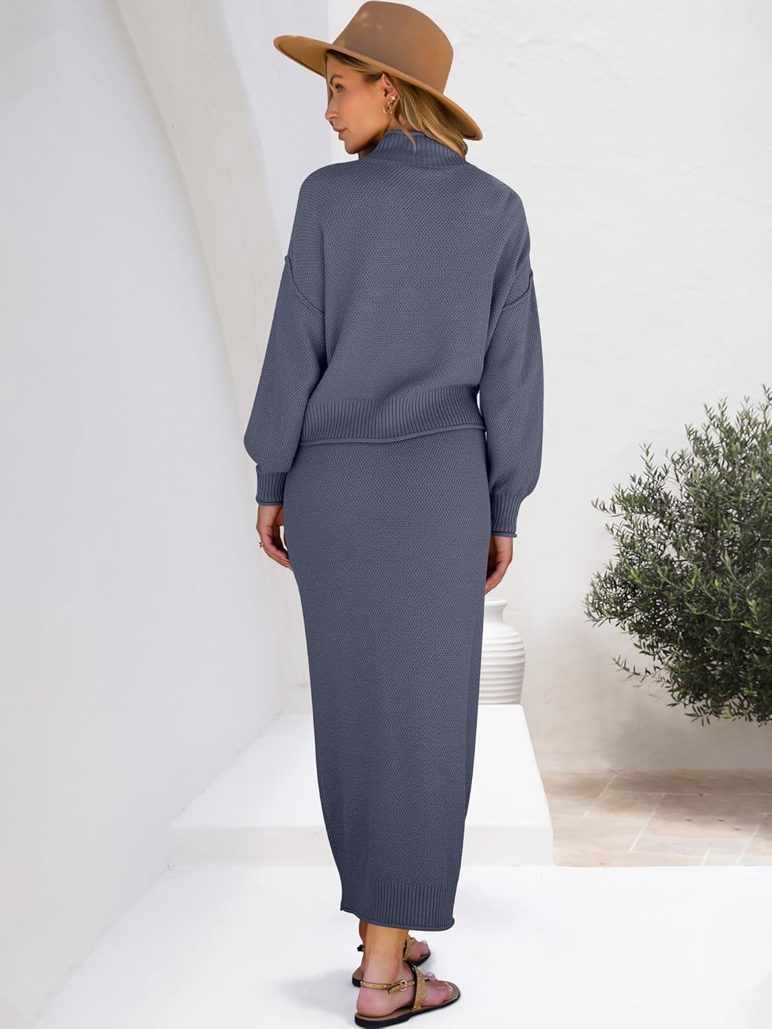 Caracilia 2 Piece Skirt Set for Women Sweater Dress Long Sleeve Oversized Tops Matching Maxi Skirts 2025 Fall Outfits Clothes - Image 5