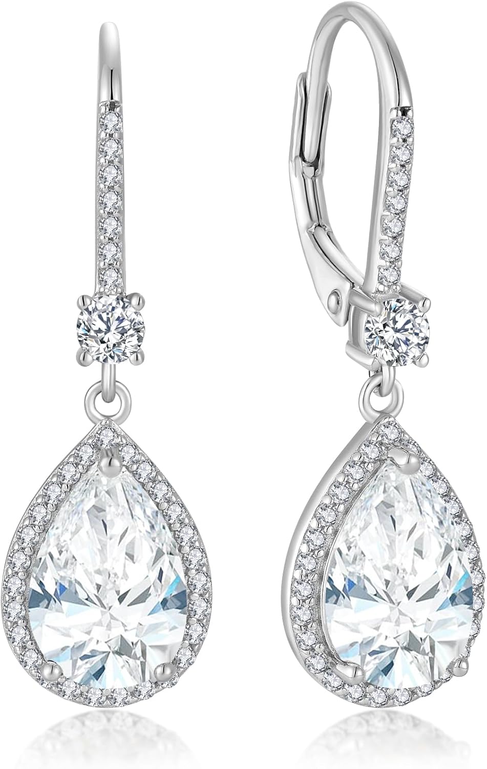 Teardrop Leverback Birthstone Earrings for Women 925 Sterling Silver 5A Cubic Zircon Dangle Drop Birthstone Earrings Jewelry Anniversary Birthday Christmas Gifts for Her