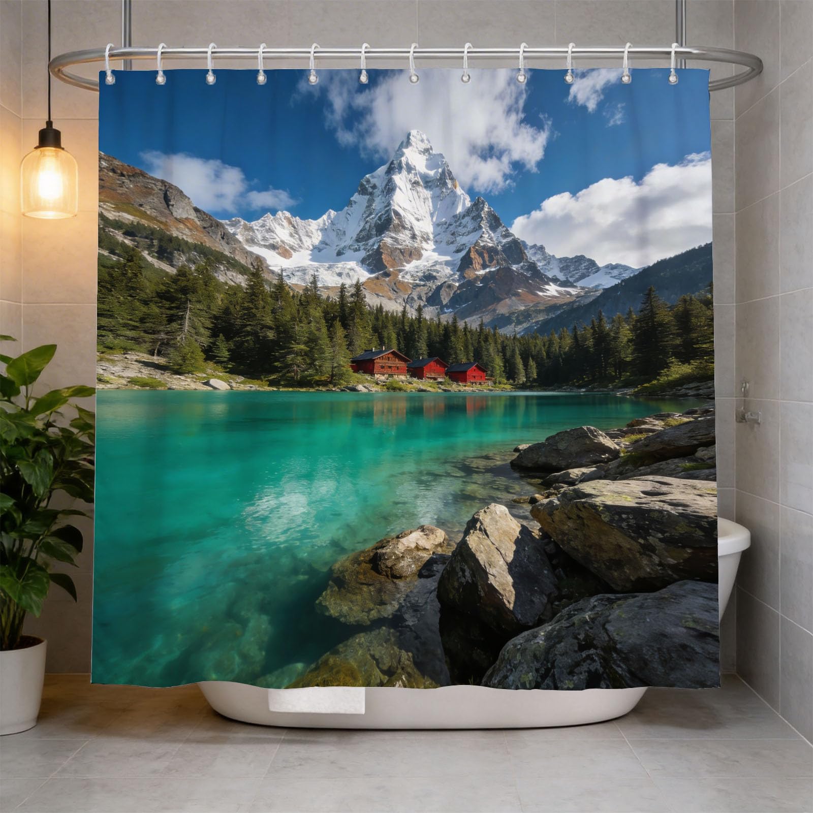 Hongduo 3D Nature Scene Shower Curtain for Stalls Bathtubs Nature Scene Bathroom Decor Shower Curtain Set Polyester Fabric Waterproof 120x180cm/48X71 Inch with Hooks