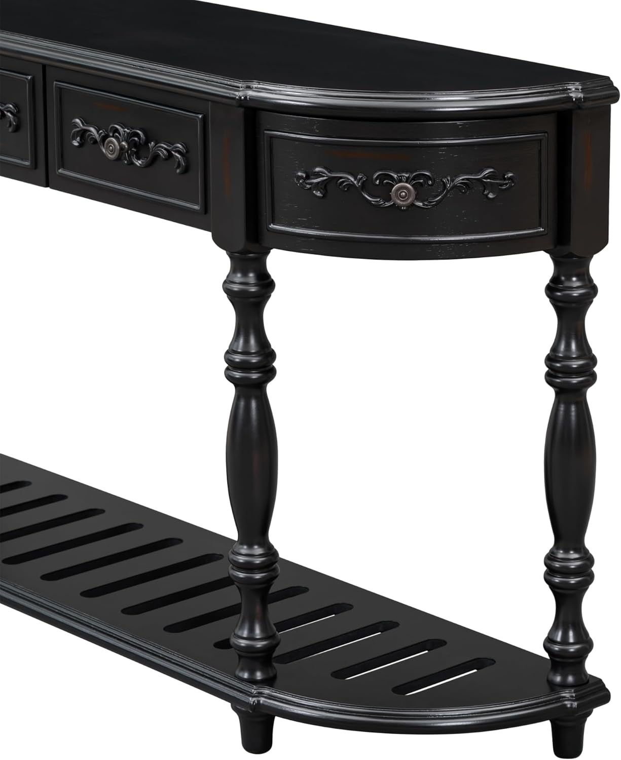 Merax Entryway Console Table with Storage, 4 Drawers/Retro Curved Design/Wood Frame/Behind Couch & Sofa, Black