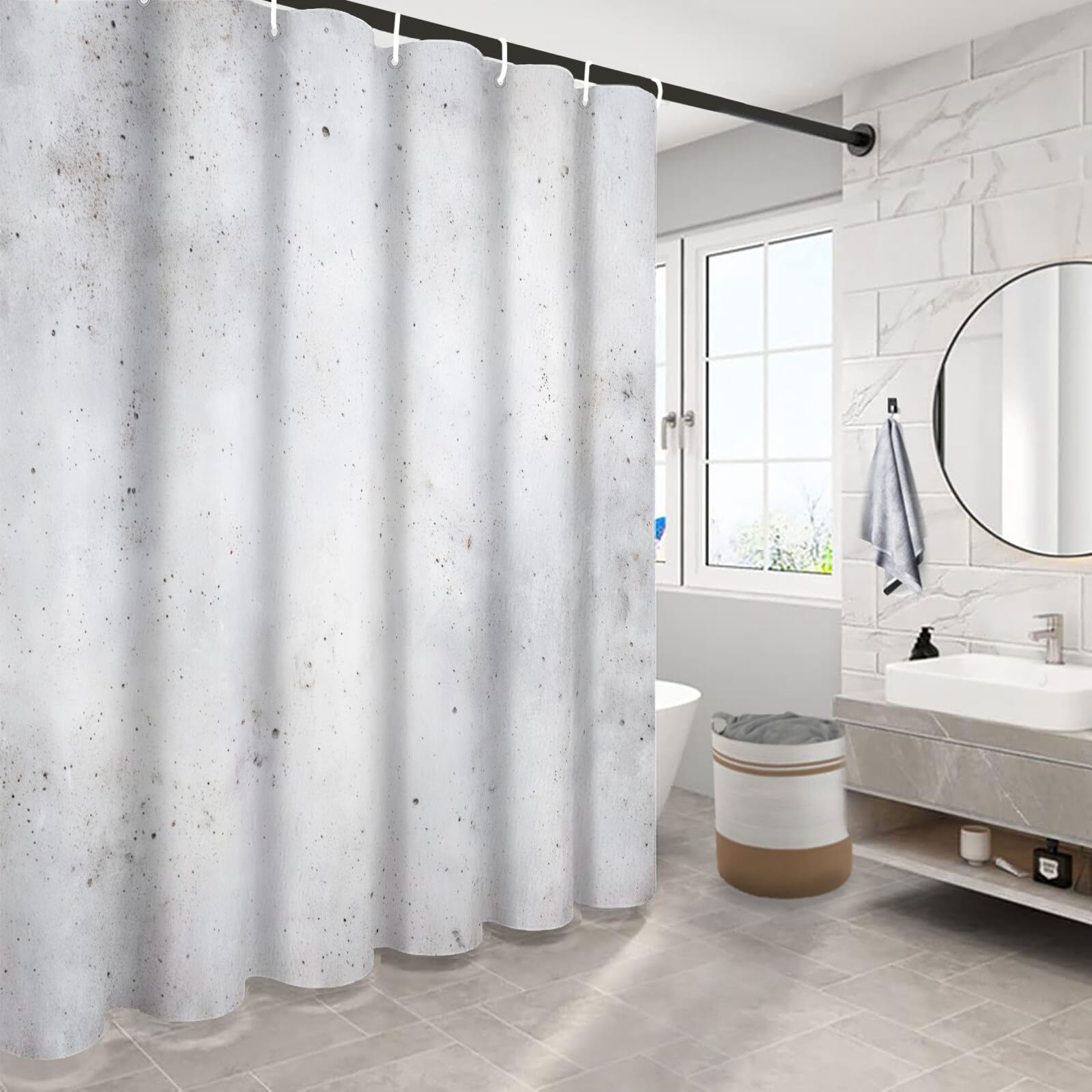Rideau De Douche Mur Marbré Style Industriel Minimaliste Tissu Imperméable Lavable avec Crochets Anti Moisissure en Polyester Rideau Douche pour Salle De Bain