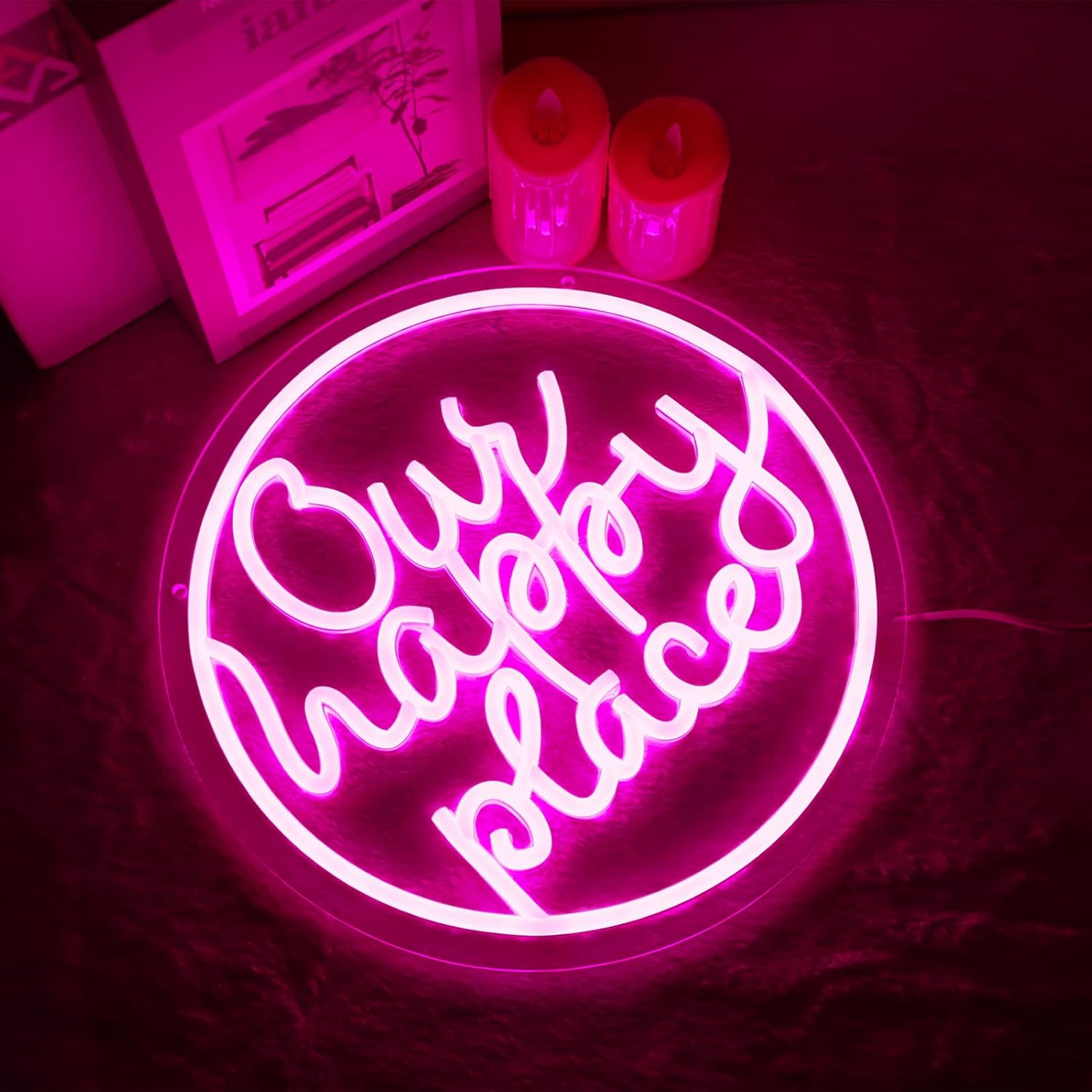 Our Happy Place Neon Sign Happy Place Neon Signs for Wall Decor，LED Signs for Bedroom Living Room Man Cave Home Bar Birthday Party Game Zone Decor Neon Classroom Signs - Image 3