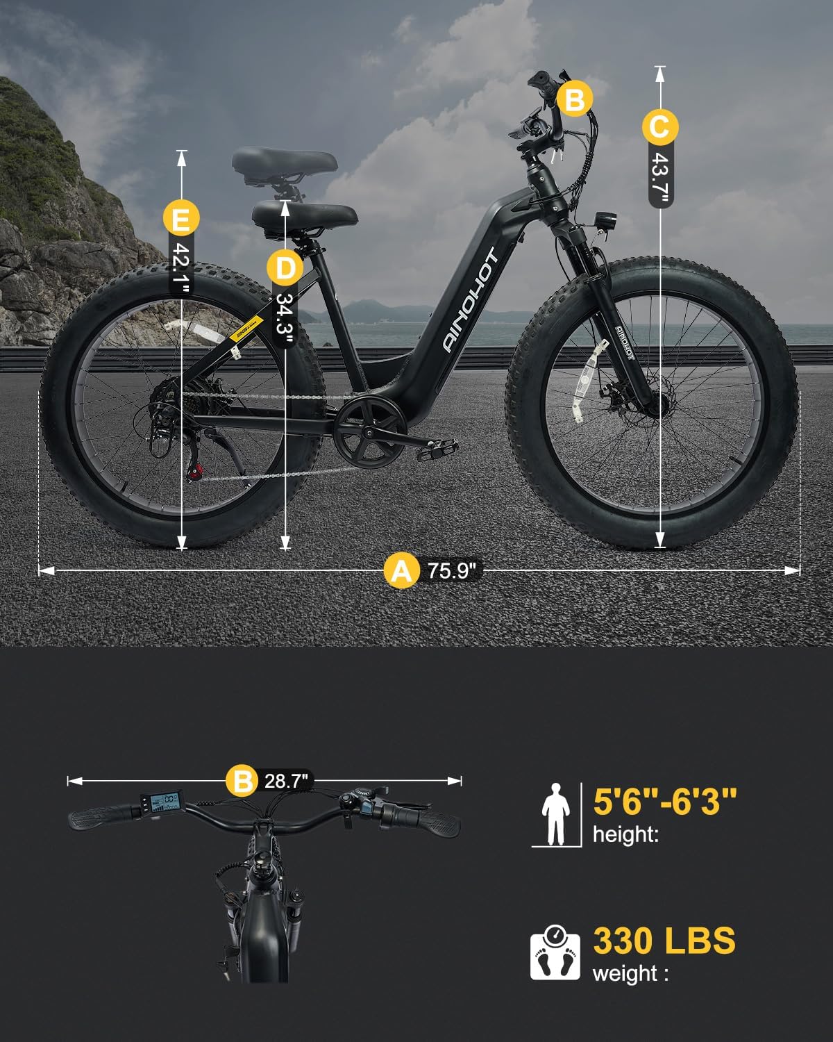 Terra Electric Bike for Adults, 26"x4.0" Fat Tire Electric Bike, 1000W Peak Ebike, Electric Mountain Bike 624Wh Battery, 20 MPH 56 Miles, Electric Bicycle with UL2849 Certified, Aluminum Alloy Frame