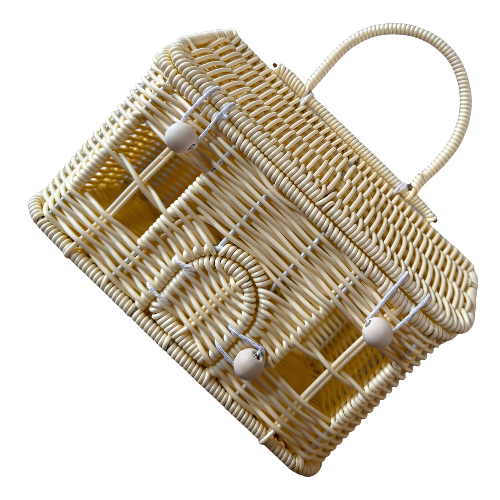 NVOQILIN Artistic Braided Grass Basket with Shoulder Strap and Cover Multipurpose Storage Solution for Beach or Living Room Interlaced Storage Basket