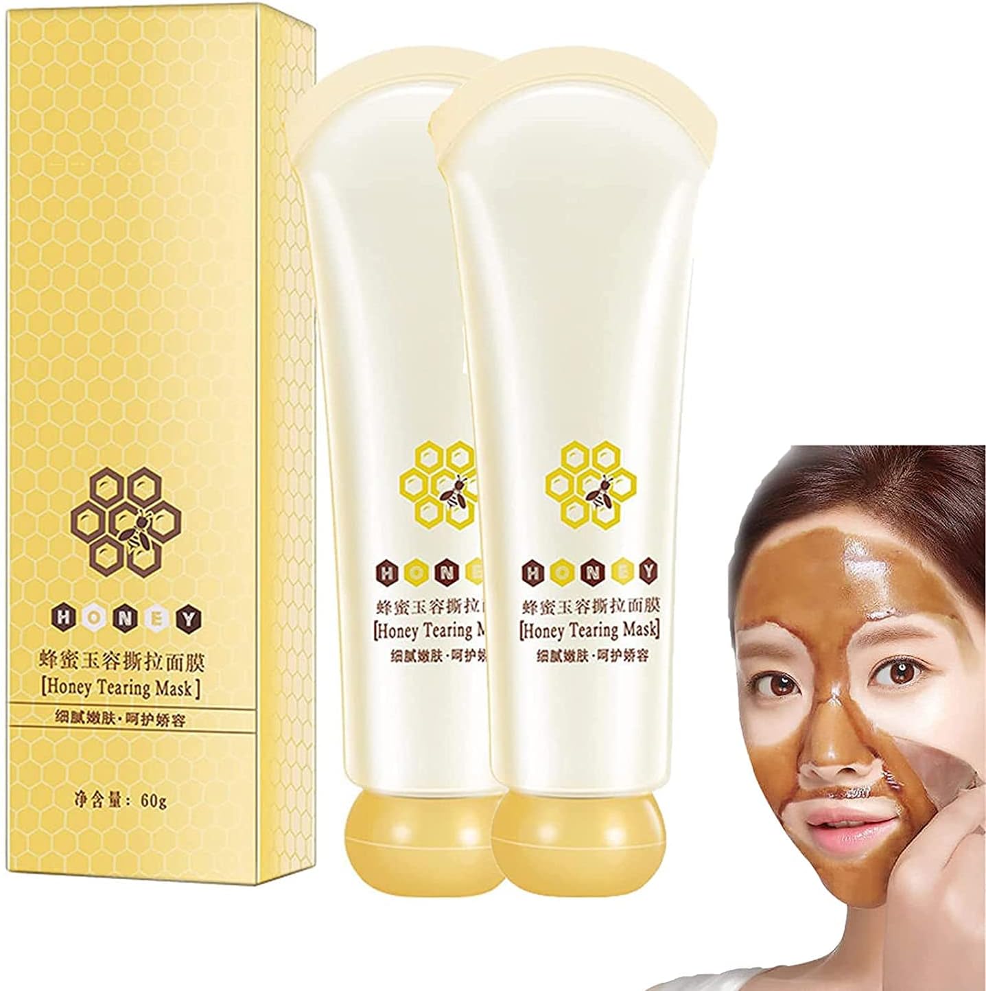 Honey Tearing Mask, Honey Extract Cleanser, Off Dead Skin, Pore Clearing, Blackhead Remover, Oil Control, 2PCS