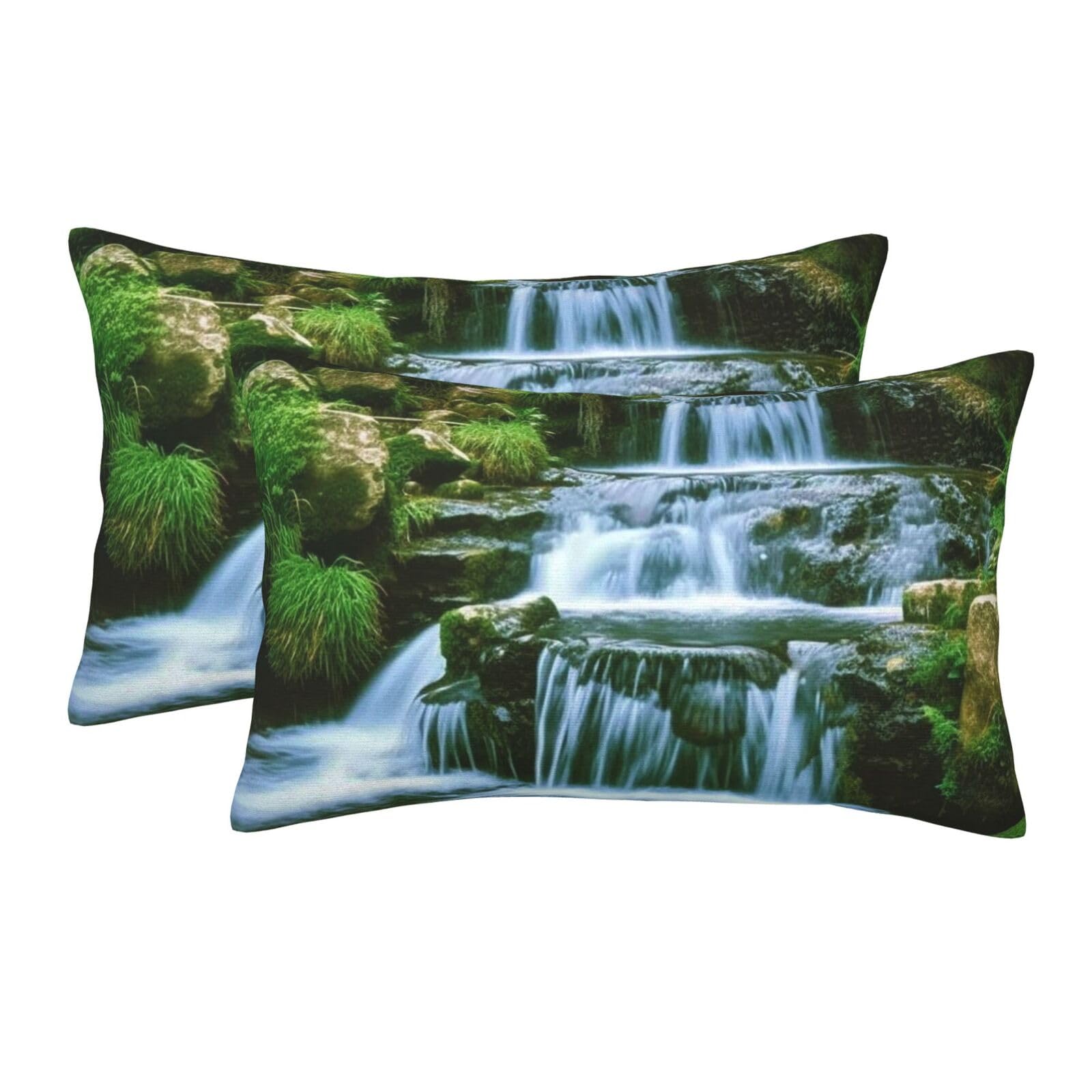 2 Pack Pillow Cases with Hidden Zipper, Soft Breathable Pillow Covers for Hair and Skin, Waterfall Flowing Down Pillowcases 20"x30" Bed Pillow Protectors Cover for Sleeping Gifts