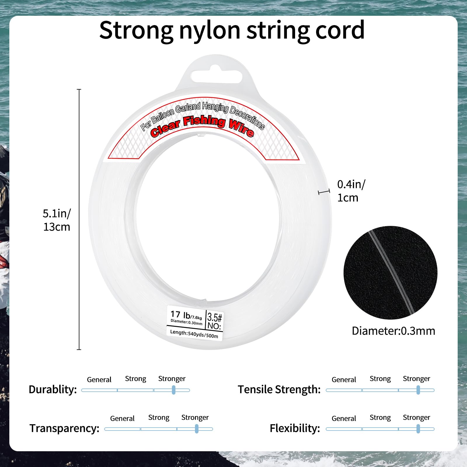 540Yards Clear Fishing Wire 0.3 mm, Invisible Fishing Line Wire Nylon String Supports 17 Pounds for Hanging Balloon Garland, Picture, Jewelry Making Beading Threads Cords