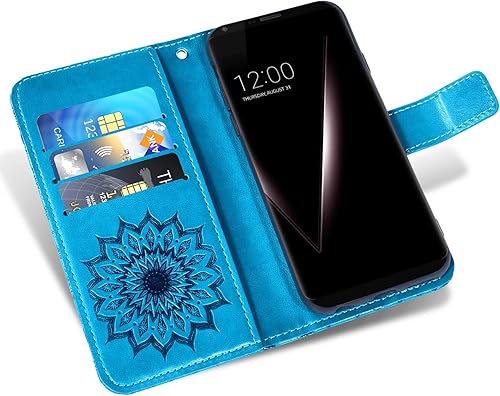 Miniatura 3 de Funda de teléfono para LG V35 ThinQ V30 Plus con protector de pantalla de vidrio templado y cubierta abatible de cuero, soporte para tarjetas
