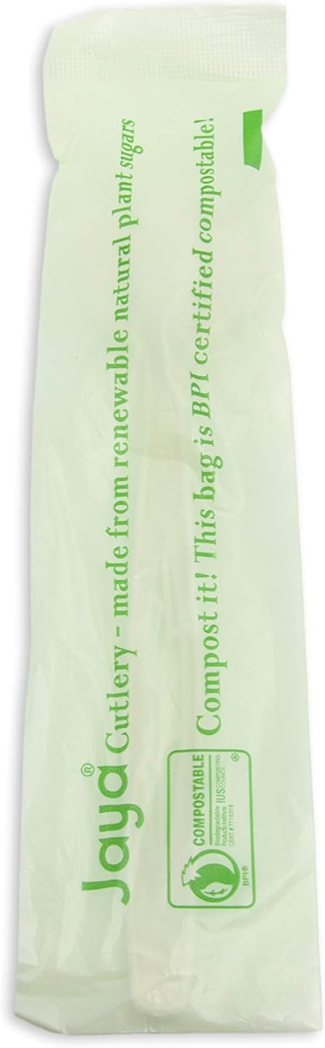 Jaya 100% Compostable 6.5" Heavy Duty Cutlery, Indv. Wrapped Spoon, White, 750-Count Case