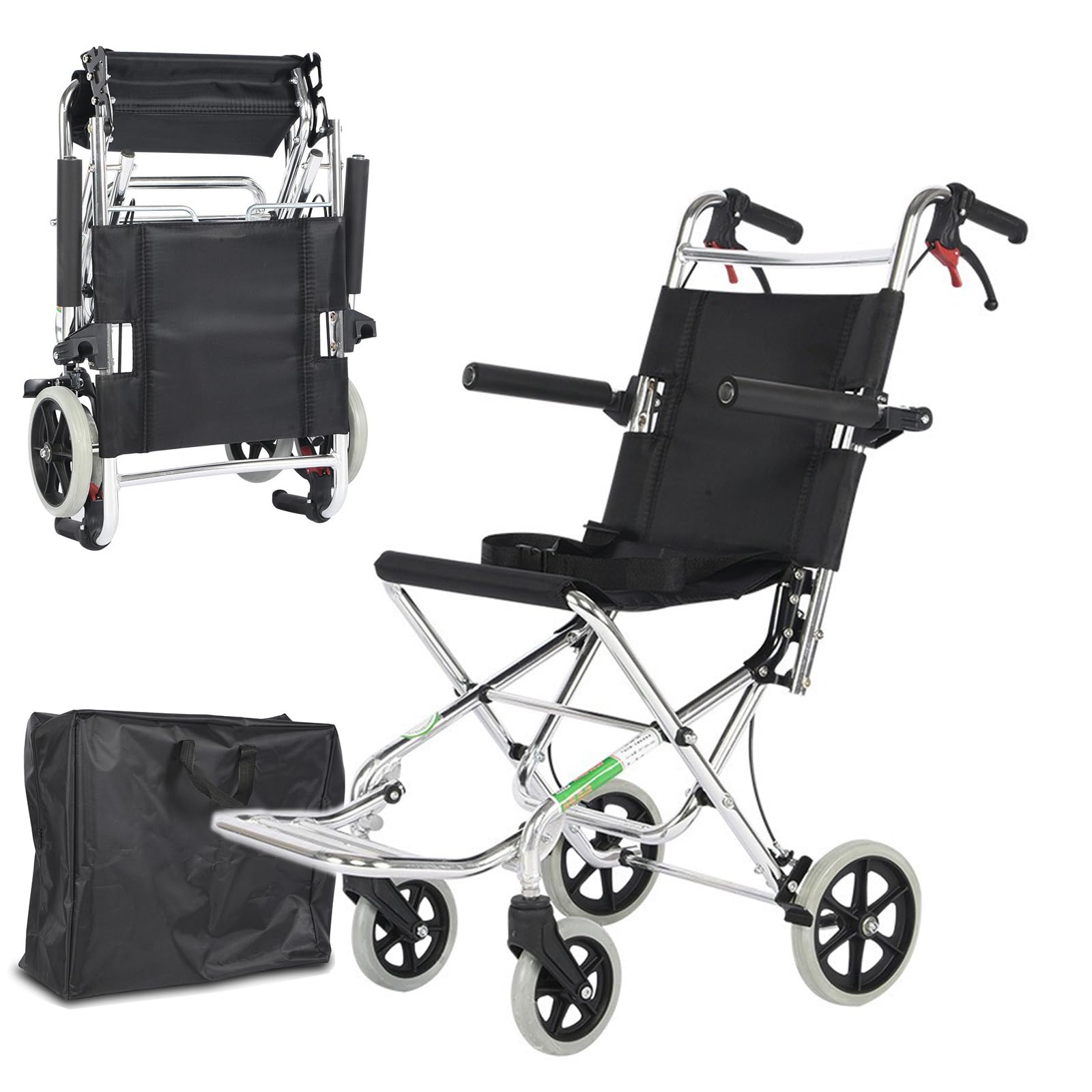 Sillas de Ruedas de Aluminio Duradero y Ligero con Reposabrazos Reversibles a Largo de Escritorio, Asiento Ancho y Cómodo, Capacidad de Peso de 220 LB,Basic Model