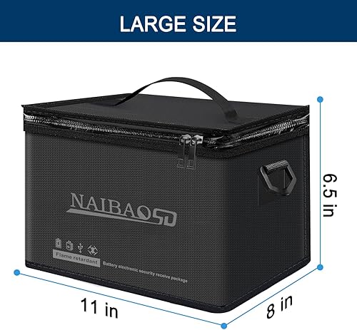 Miniatura 7 de Bolsa de batería Lipo ignífuga a prueba de explosiones para almacenamiento y carga de batería Lipo, correa de hombro desmontable resistente al fuego