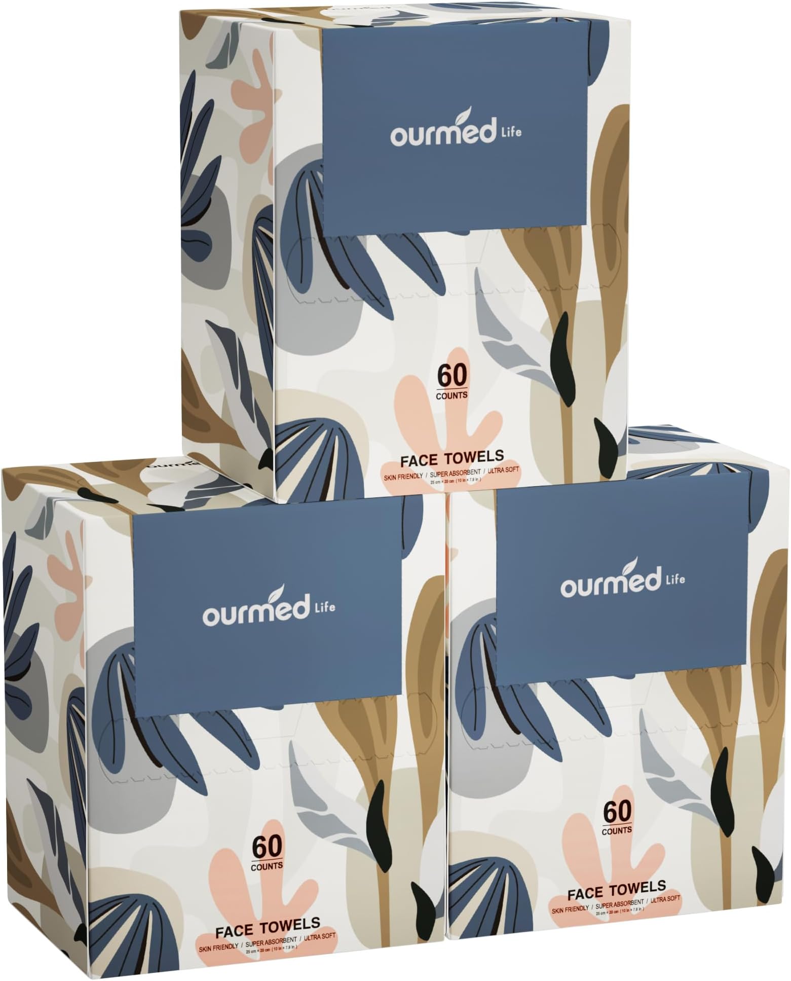 Ourmed Life Face Towels, Disposable Biodegradable Facial Towels for Sensitive Skin, Lint- Free Face Wipes for Washing Face, Skincare and Makeup Remover, Dry Wipes, 10"×7.8" Extra Large, 180 Count