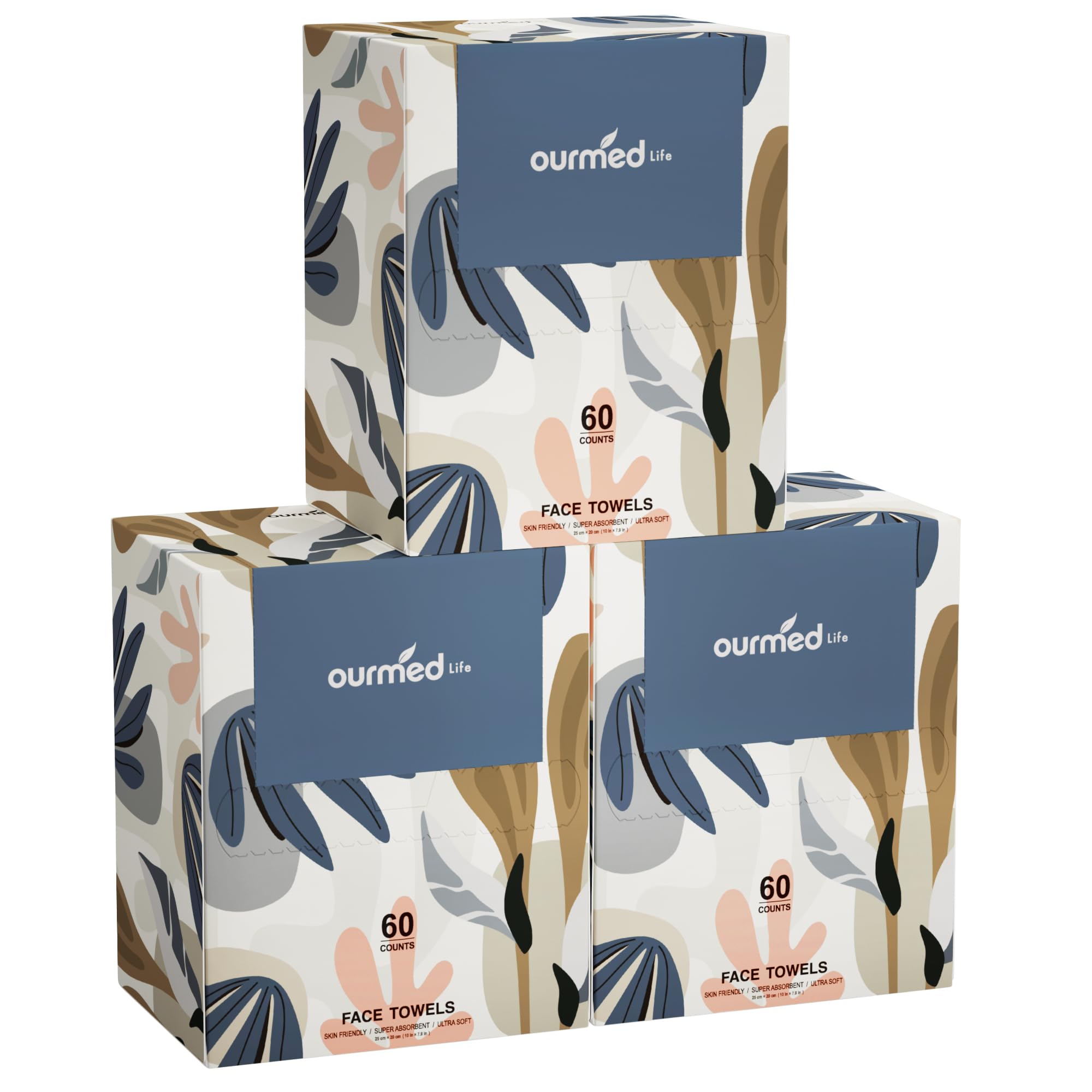 Ourmed Life Face Towels, Disposable Biodegradable Facial Towels for Sensitive Skin, Lint- free Facial Wipes for Washing Face, Skincare and Makeup Remover, Dry Wipes, 10"×7.9" Extra Large, 180 Count