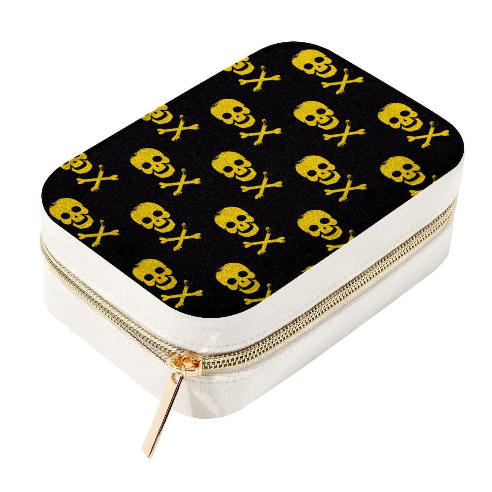 Mini boîte à bijoux voyage velours jaune tête de mort pirate